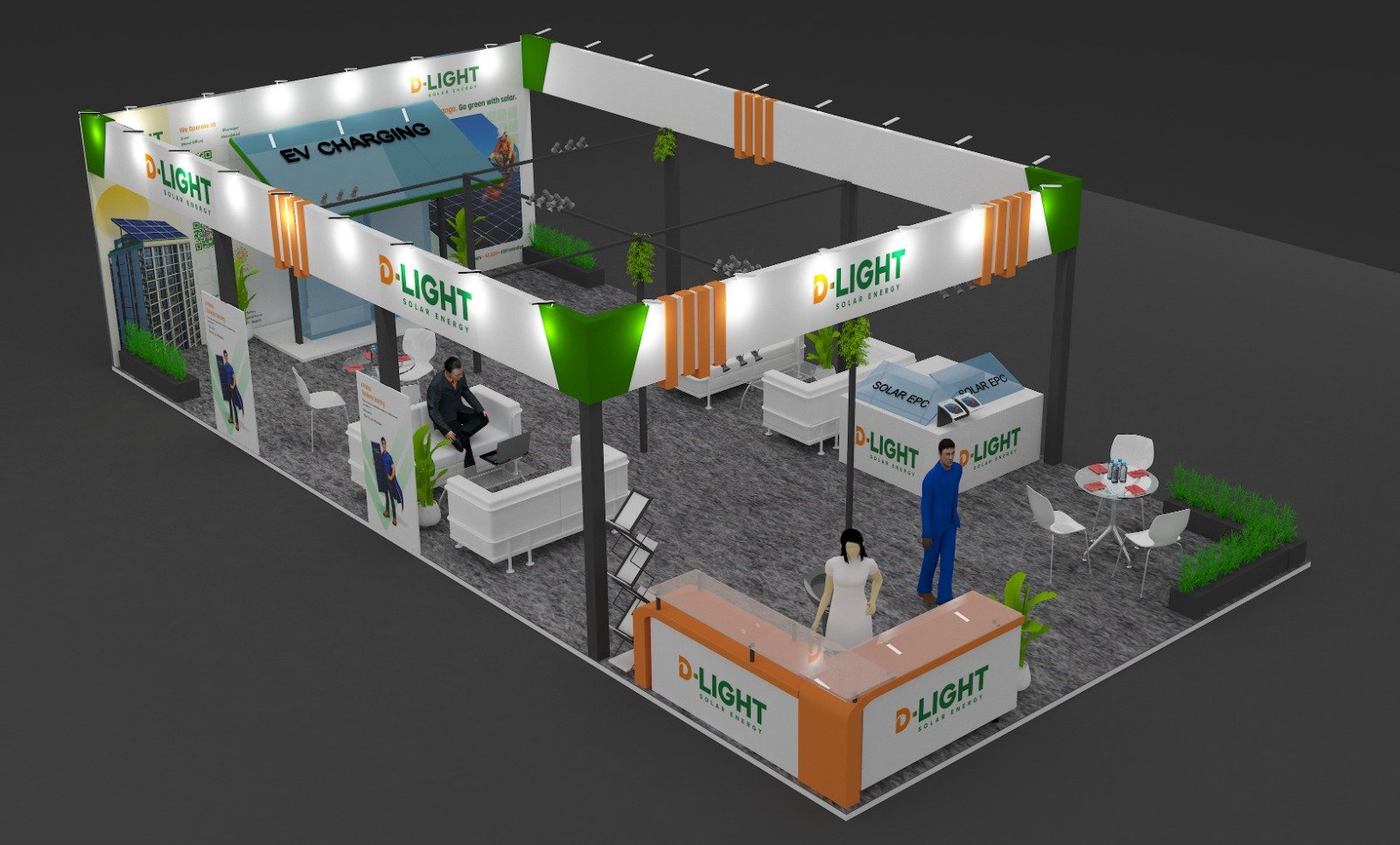 Exhibition stall lighting and branding detail