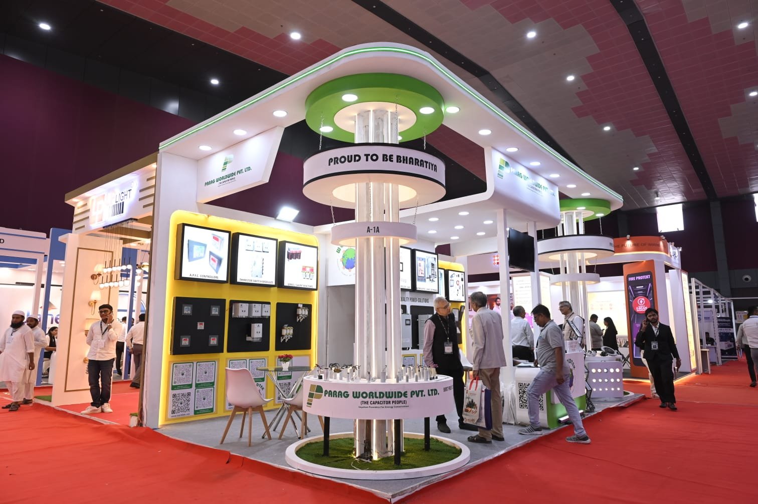 Visitors engaging at an exhibition booth