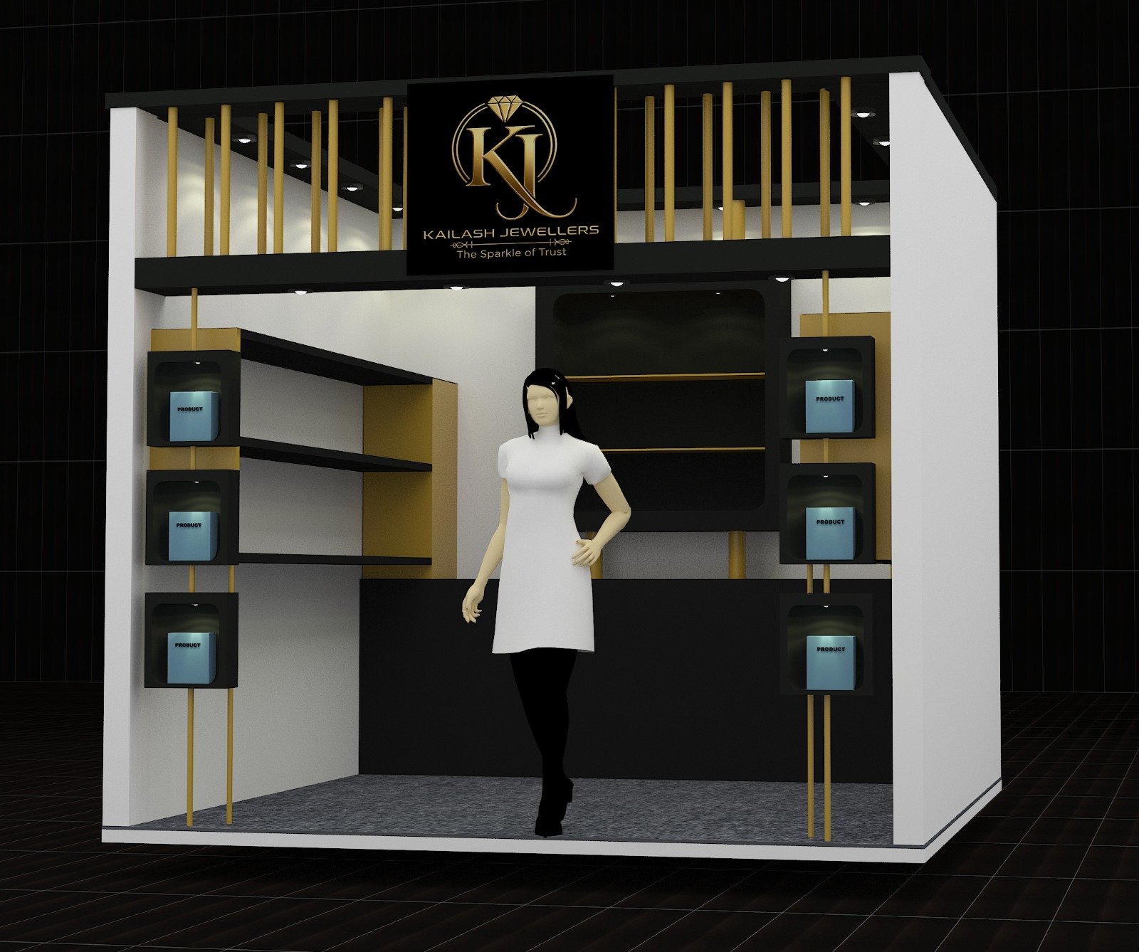 Exhibition stall with product display counters